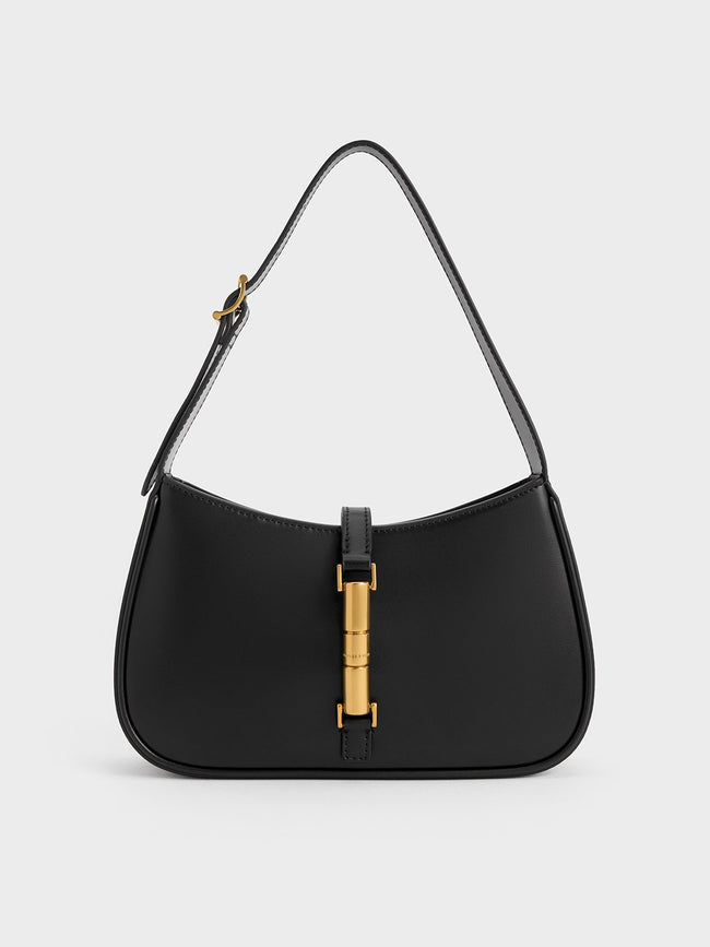 CHARLES & KEITH Women Cesia Metallic-Accent Shoulder Bag_Black