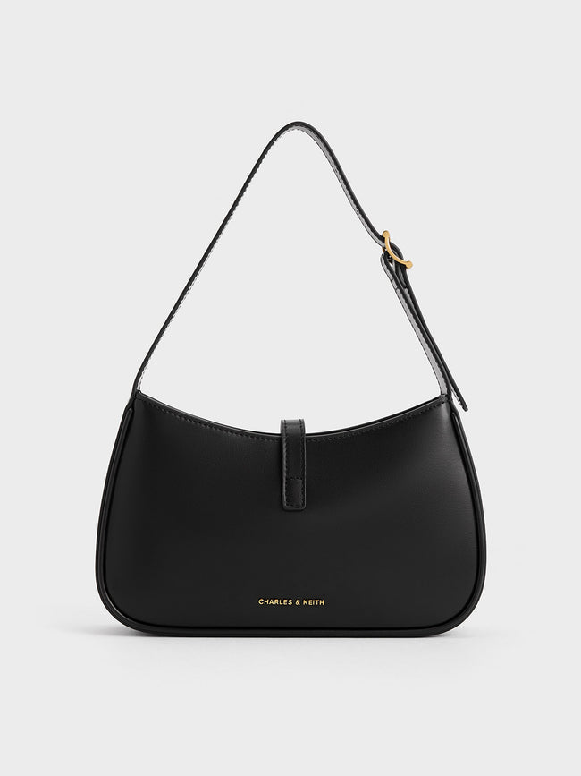 CHARLES & KEITH Women Cesia Metallic-Accent Shoulder Bag_Black