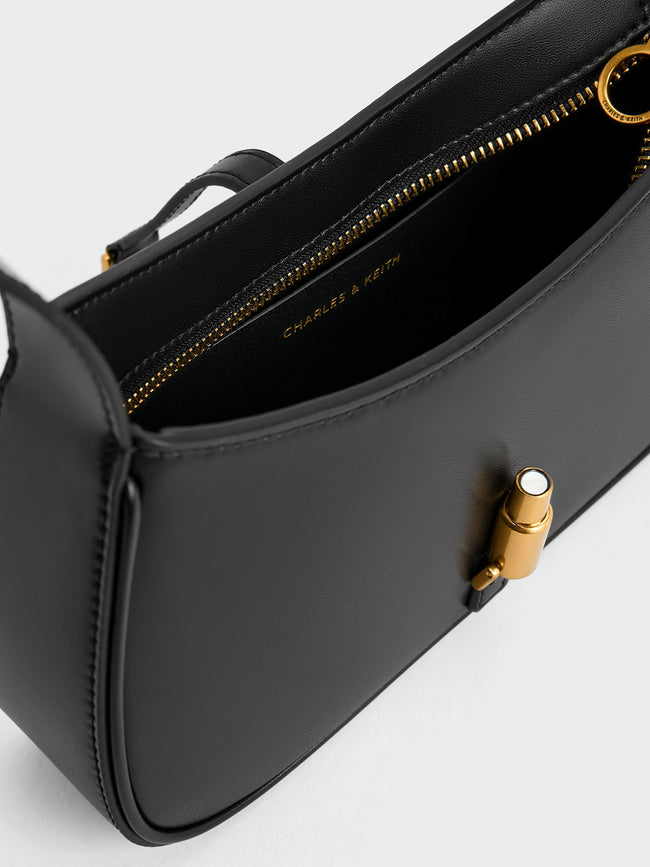 CHARLES & KEITH Women Cesia Metallic-Accent Shoulder Bag_Black