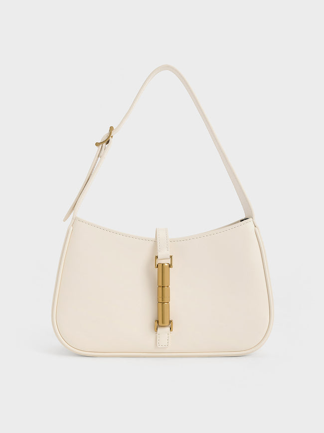 CHARLES & KEITH Women Cesia Metallic-Accent Shoulder Bag_Cream