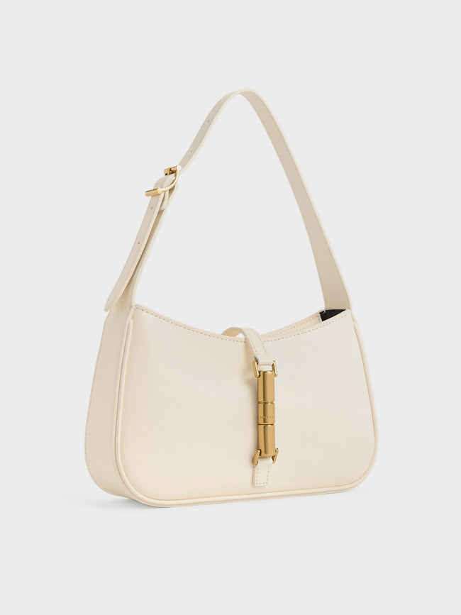 CHARLES & KEITH Women Cesia Metallic-Accent Shoulder Bag_Cream