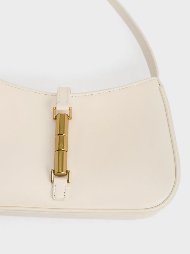 CHARLES & KEITH Women Cesia Metallic-Accent Shoulder Bag_Cream