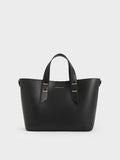 CHARLES & KEITH Women Metallic-Accent Double Handle Bag Black