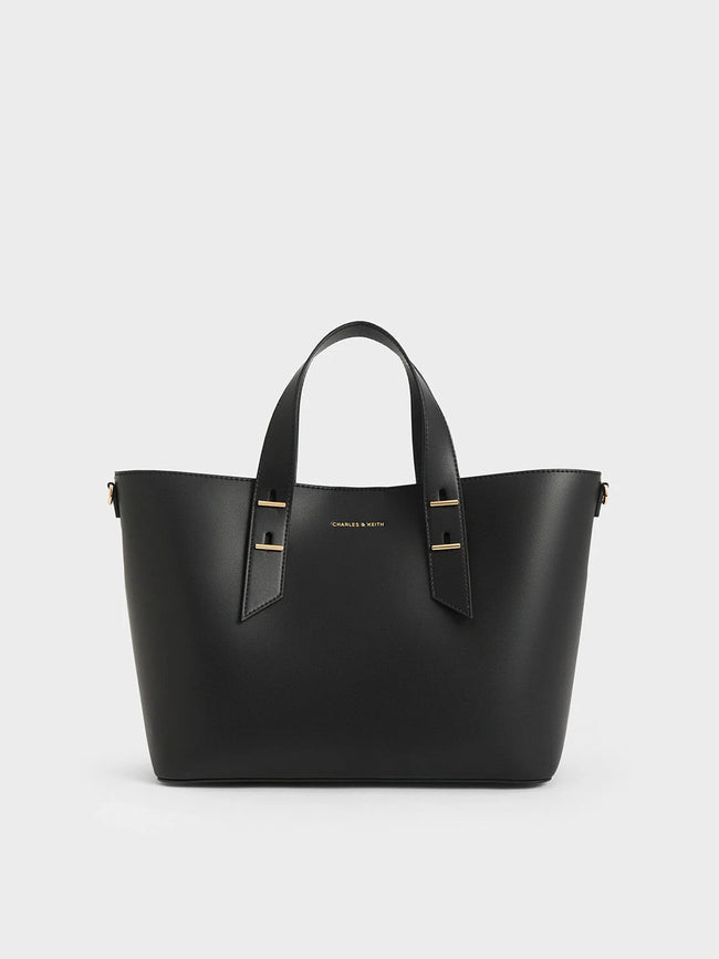 CHARLES & KEITH Women Metallic-Accent Double Handle Bag Black