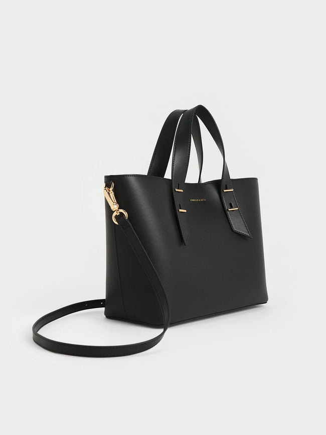CHARLES & KEITH Women Metallic-Accent Double Handle Bag Black