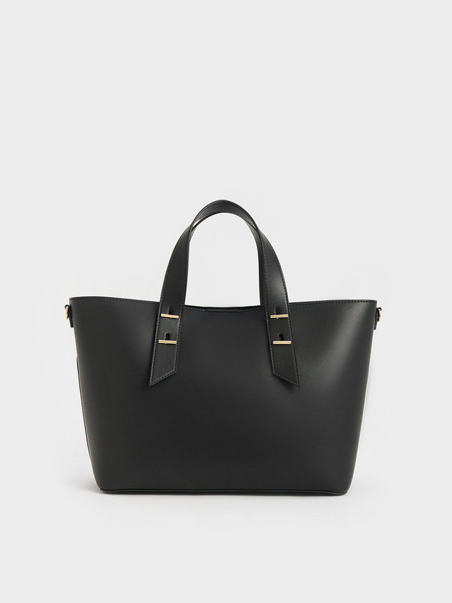 CHARLES & KEITH Women Metallic-Accent Double Handle Bag Black