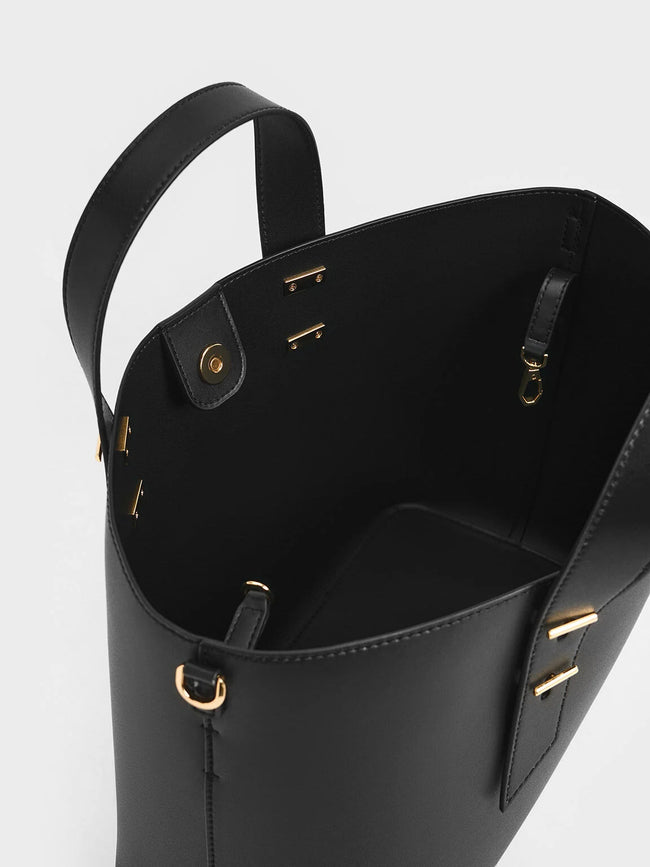 CHARLES & KEITH Women Metallic-Accent Double Handle Bag Black