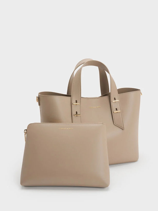 CHARLES & KEITH Women Shania Tote Bag - Taupe