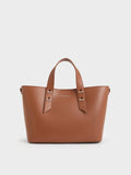 CHARLES & KEITH Women Metallic-Accent Double Handle Bag Chocolate