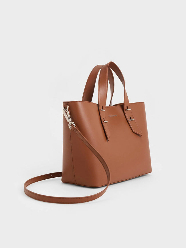 CHARLES & KEITH Women Metallic-Accent Double Handle Bag Chocolate