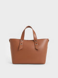 CHARLES & KEITH Women Metallic-Accent Double Handle Bag Chocolate