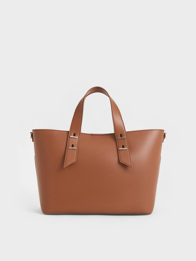 CHARLES & KEITH Women Metallic-Accent Double Handle Bag Chocolate