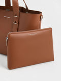 CHARLES & KEITH Women Metallic-Accent Double Handle Bag Chocolate