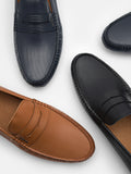 PEDRO Embossed Leather Penny Loafers - Black