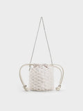 CHARLES & KEITH Women Beaded Chain-Handle Bucket Bag_White