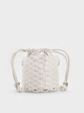 CHARLES & KEITH Women Beaded Chain-Handle Bucket Bag_White
