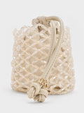 CHARLES & KEITH Women Beaded Chain-Handle Bucket Bag_Champagne