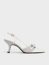 CHARLES & KEITH_Woven Fabric Metallic-Accent Slant-Heel Slingback Pumps_Light Grey