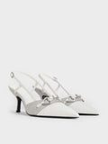 CHARLES & KEITH_Woven Fabric Metallic-Accent Slant-Heel Slingback Pumps_Light Grey
