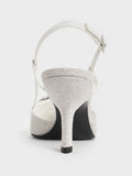 CHARLES & KEITH_Woven Fabric Metallic-Accent Slant-Heel Slingback Pumps_Light Grey