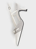 CHARLES & KEITH_Woven Fabric Metallic-Accent Slant-Heel Slingback Pumps_Light Grey