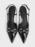CHARLES & KEITH_Woven Fabric Metallic-Accent Slant-Heel Slingback Pumps_Black Box