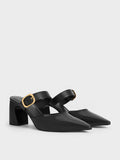 CHARLES & KEITH_Pointed-Toe Mary Jane Heeled Mules_Black