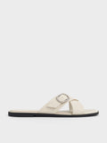 CHARLES & KEITH Crystal-Buckle Crossover-Strap Sandals_Chalk