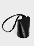 CHARLES & KEITH Women Trin Patent Cylindrical Bucket Bag_Noir