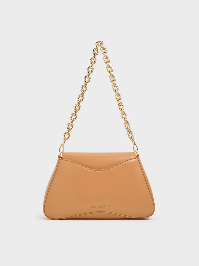 CHARLES & KEITH Women Sybill Trapeze Chain Handle Bag_Toffee