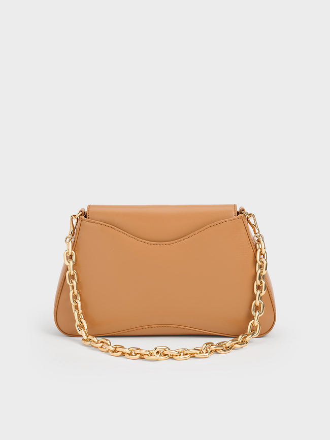 CHARLES & KEITH Women Sybill Trapeze Chain Handle Bag_Toffee