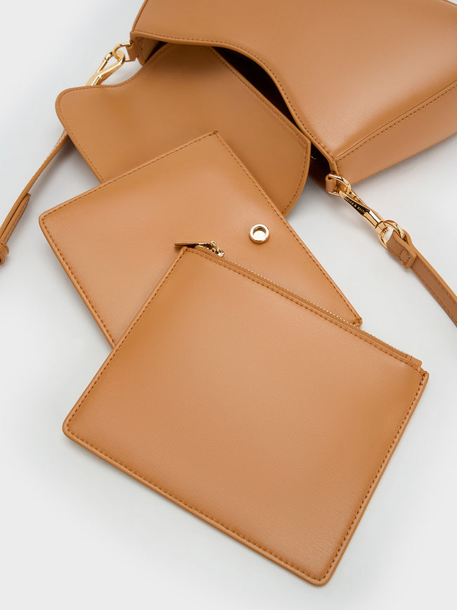 CHARLES & KEITH Women Sybill Trapeze Chain Handle Bag_Toffee