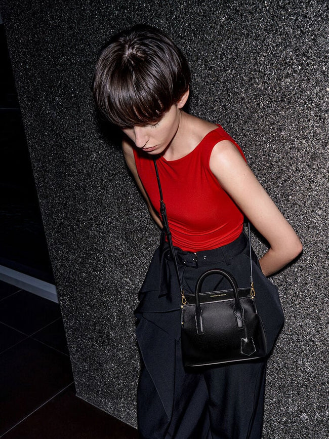 Rene Structured Top Handle Bag_Black