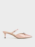 Women Recycled Polyester Bow Kitten Heel Mules Pink