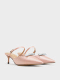 Women Recycled Polyester Bow Kitten Heel Mules Pink