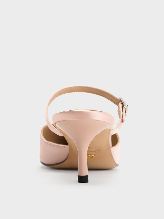 Women Recycled Polyester Bow Kitten Heel Mules Pink