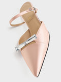 Women Recycled Polyester Bow Kitten Heel Mules Pink