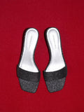 CHARLES & KEITH Glittered Cone-Heel Mules_Black Textured