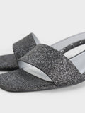 CHARLES & KEITH Glittered Cone-Heel Mules_Black Textured