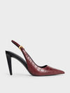 CHARLES & KEITH Croc-Effect Cone-Heel Pointed-Toe Pumps_Animal Print Red