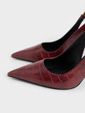 CHARLES & KEITH Croc-Effect Cone-Heel Pointed-Toe Pumps_Animal Print Red