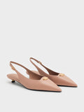 CHARLES & KEITH Metallic-Accent Kitten-Heel Slingback Pumps_Nude