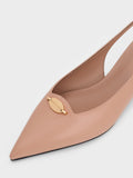 CHARLES & KEITH Metallic-Accent Kitten-Heel Slingback Pumps_Nude