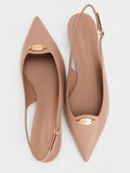 CHARLES & KEITH Metallic-Accent Kitten-Heel Slingback Pumps_Nude