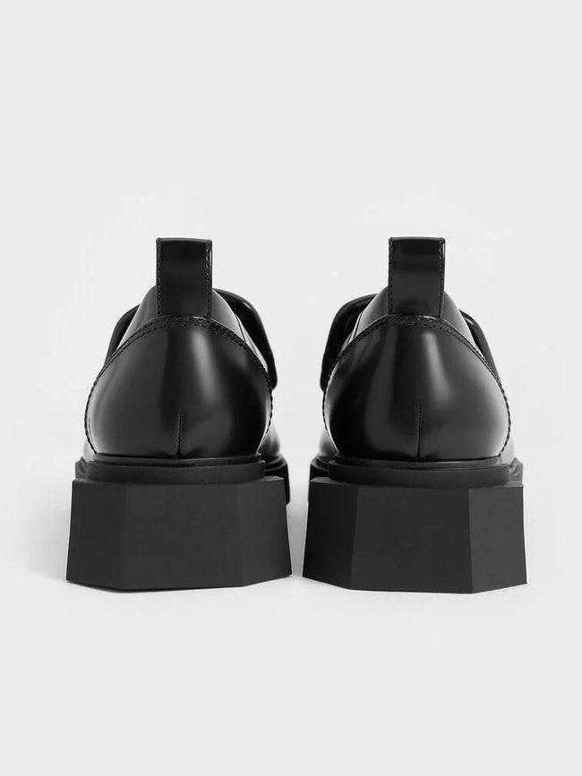 CHARLES & KEITH Women Lorde Geometric Square-Toe Loafers _Black Box