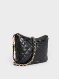 CHARLES & KEITH Duo Quilted Slouchy Hobo Bag_Black
