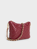 CHARLES & KEITH Duo Quilted Slouchy Hobo Bag_Burgundy