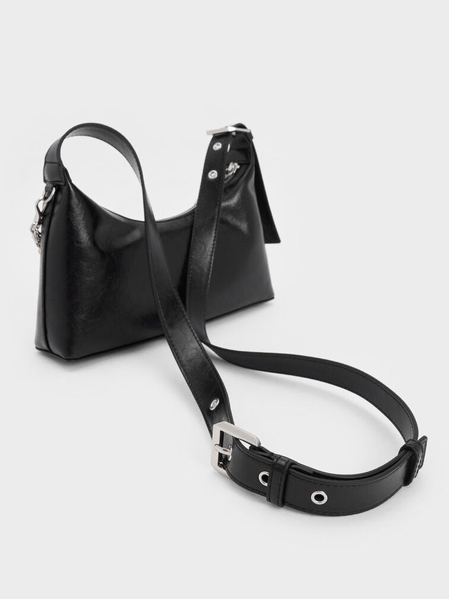 CHARLES & KEITH Women Atwood Chain Elongated Shoulder Bag -Noir