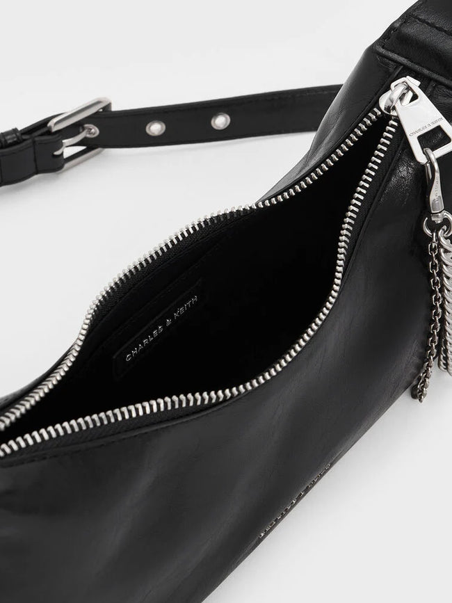 CHARLES & KEITH Women Atwood Chain Elongated Shoulder Bag -Noir