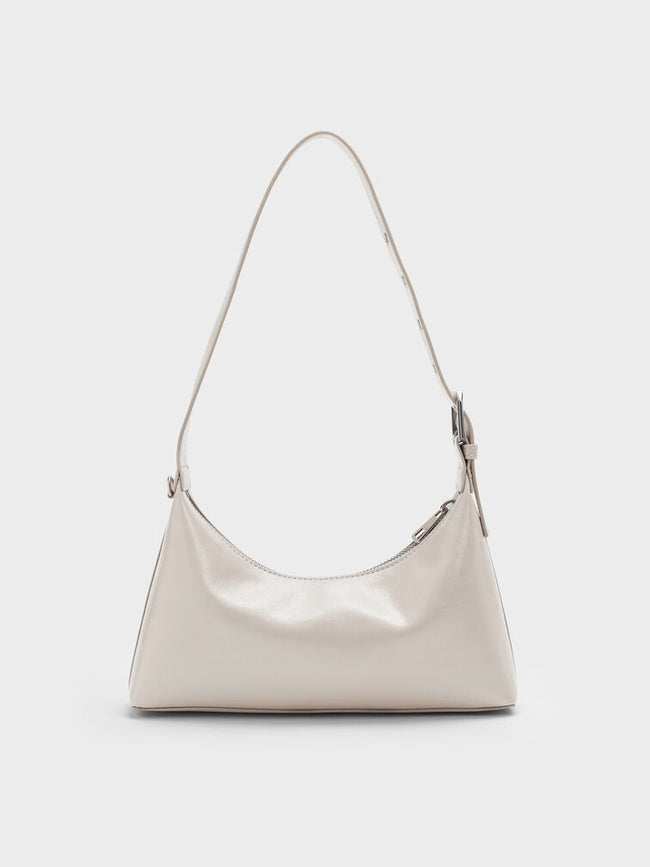 CHARLES & KEITH Women Atwood Chain Elongated Shoulder Bag -Shell Grey